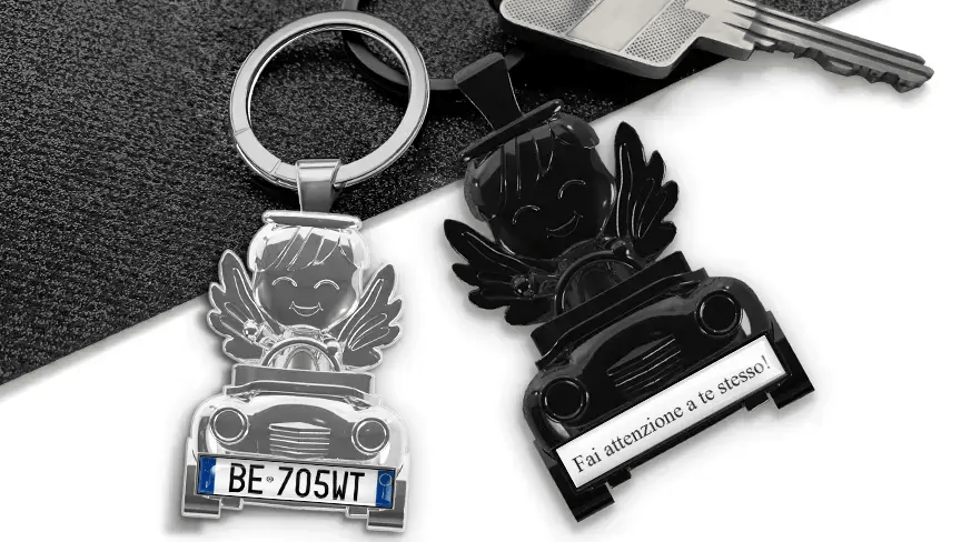 head-keychain-angel-in-car-license-plate-coated